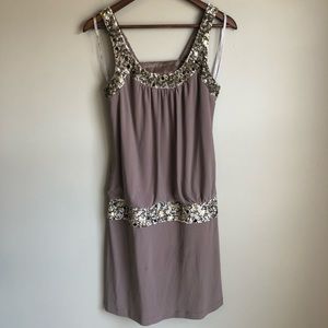 Sue Wong Beaded Drop Waist Scoop Neck Mini Dress